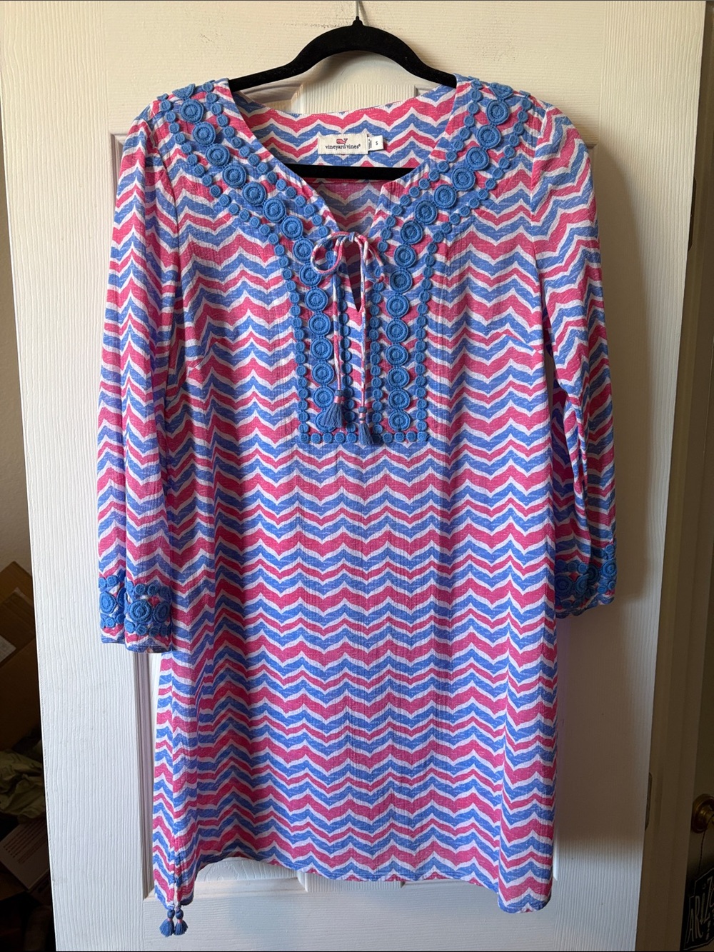Vineyard Vines Pink and Blue Embroidered Swim Cover-Up/Tunic size S
